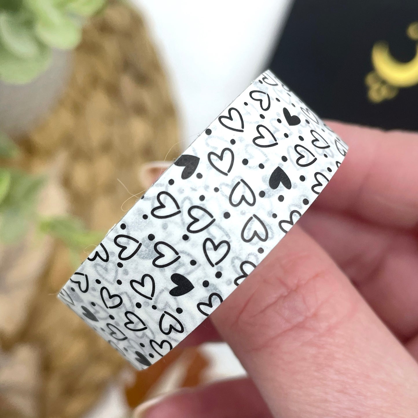 black and white valentines heart washi tape