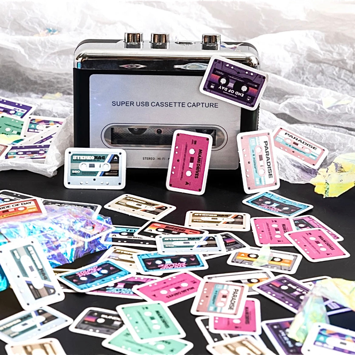 Retro Cassette Tape Sticker Set