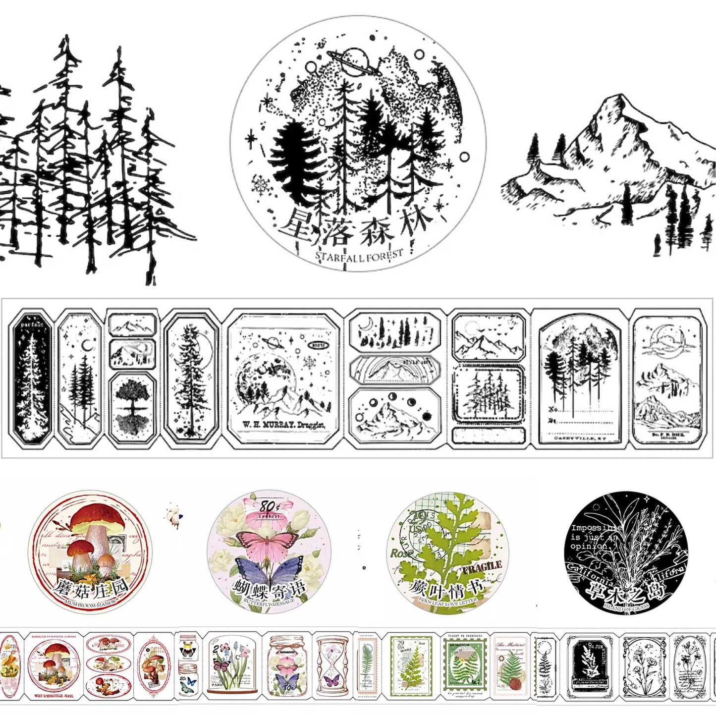Botanical Stamp Sticker Rolls
