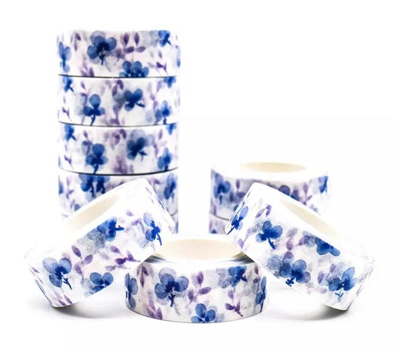 Watercolour Blue Floral Washi Tape