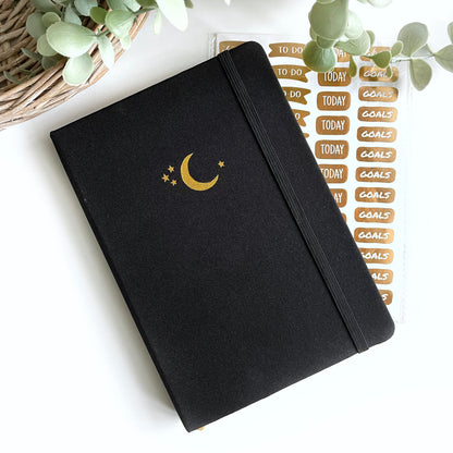 160gsm Dot Grid Bullet Journal - Gold Edged Moon