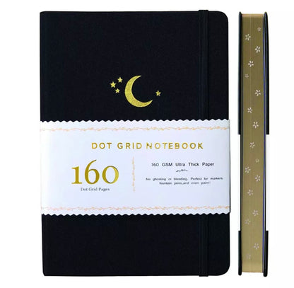 160gsm Dot Grid Bullet Journal - Gold Edged Moon